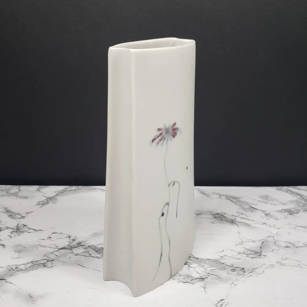 Floral Bag Vase Artist Signed Porcelain Vintage Decor