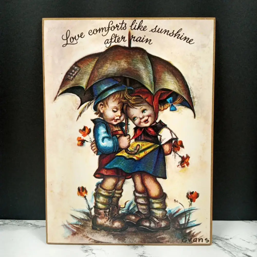 Four Hummel Evans Laminate Prints On Wood Vintage Decor