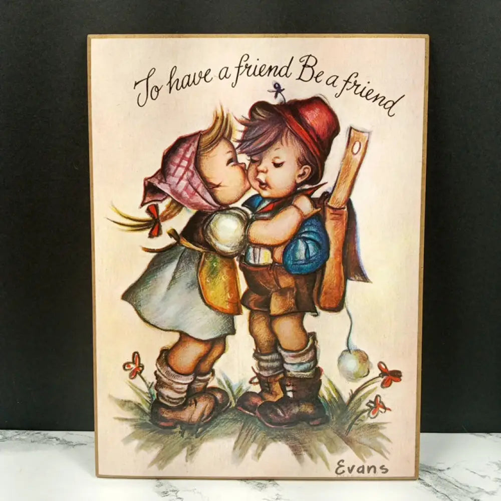 Four Hummel Evans Laminate Prints On Wood Vintage Decor