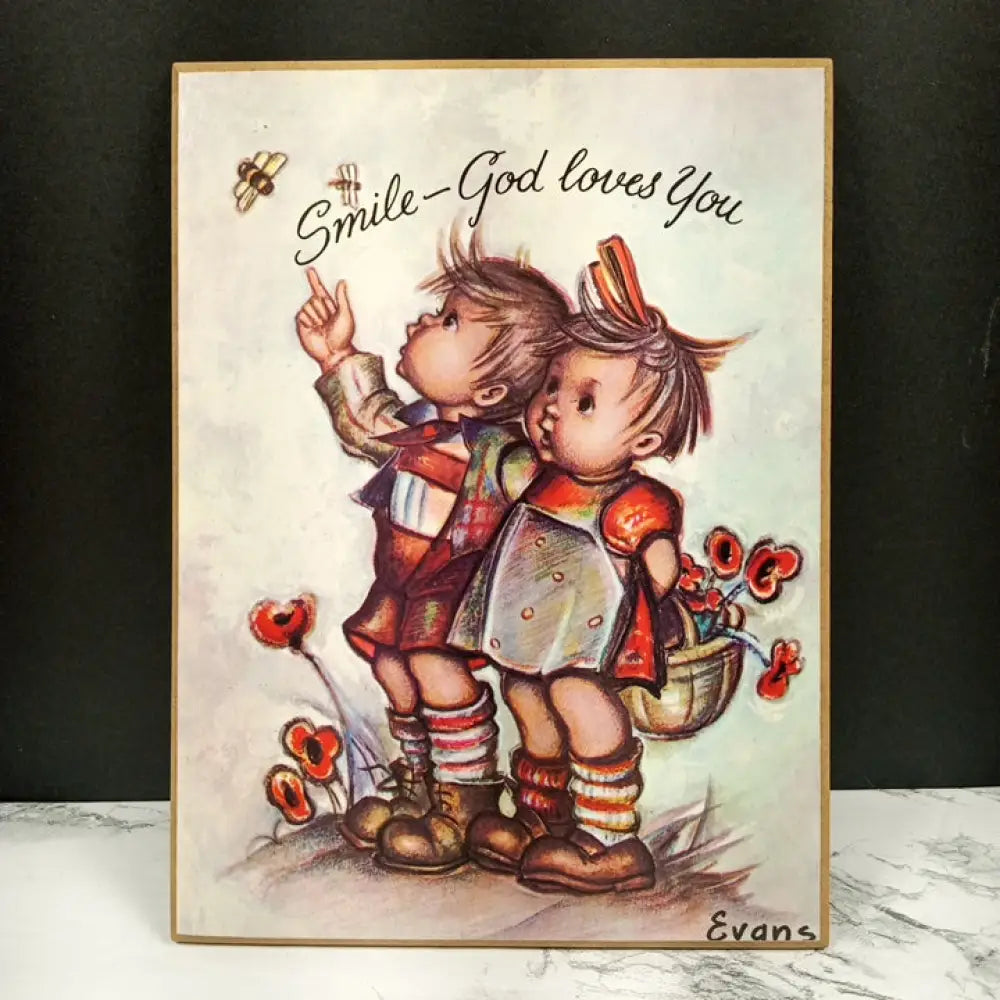 Four Hummel Evans Laminate Prints On Wood Vintage Decor
