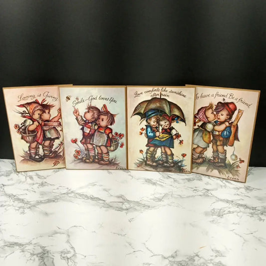 Four Hummel Evans Laminate Prints On Wood Vintage Decor