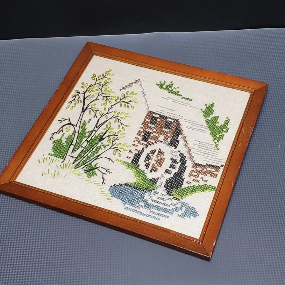 Framed Handmade Cross Stitch Vintage - Decor