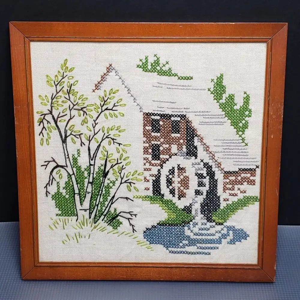 Framed Handmade Cross Stitch Vintage - Decor