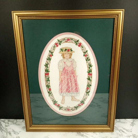Framed Needlepoint Bead Embelished Vintage Decor
