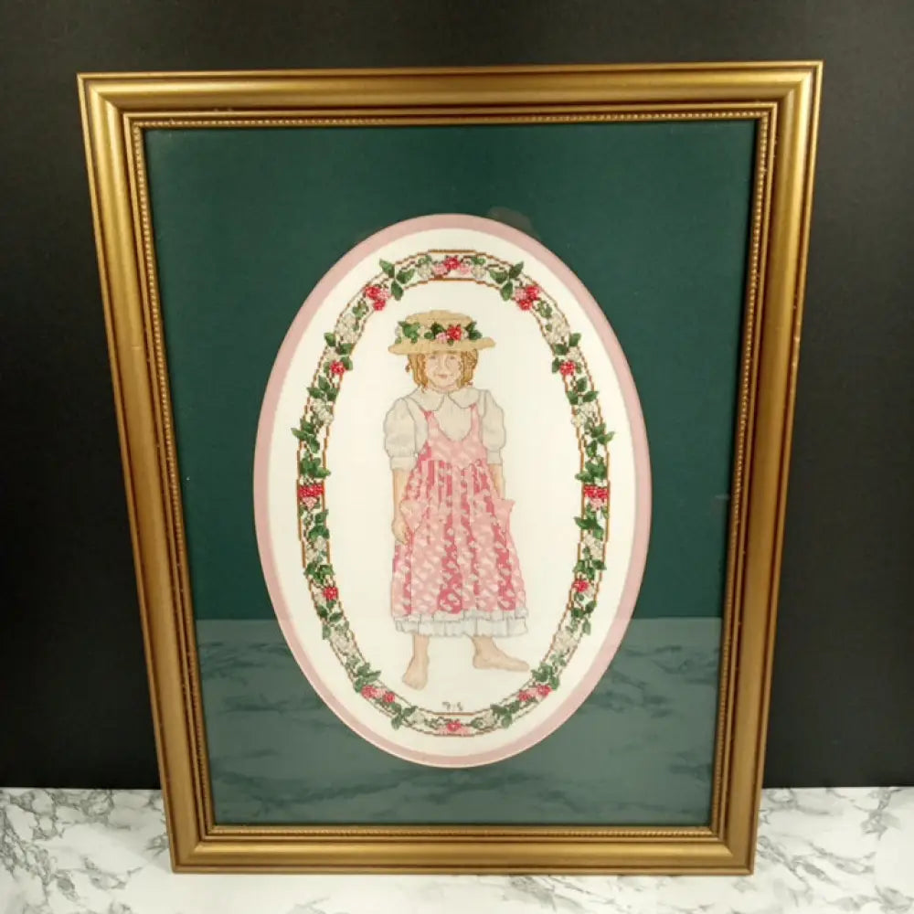 Framed Needlepoint Bead Embelished Vintage Decor