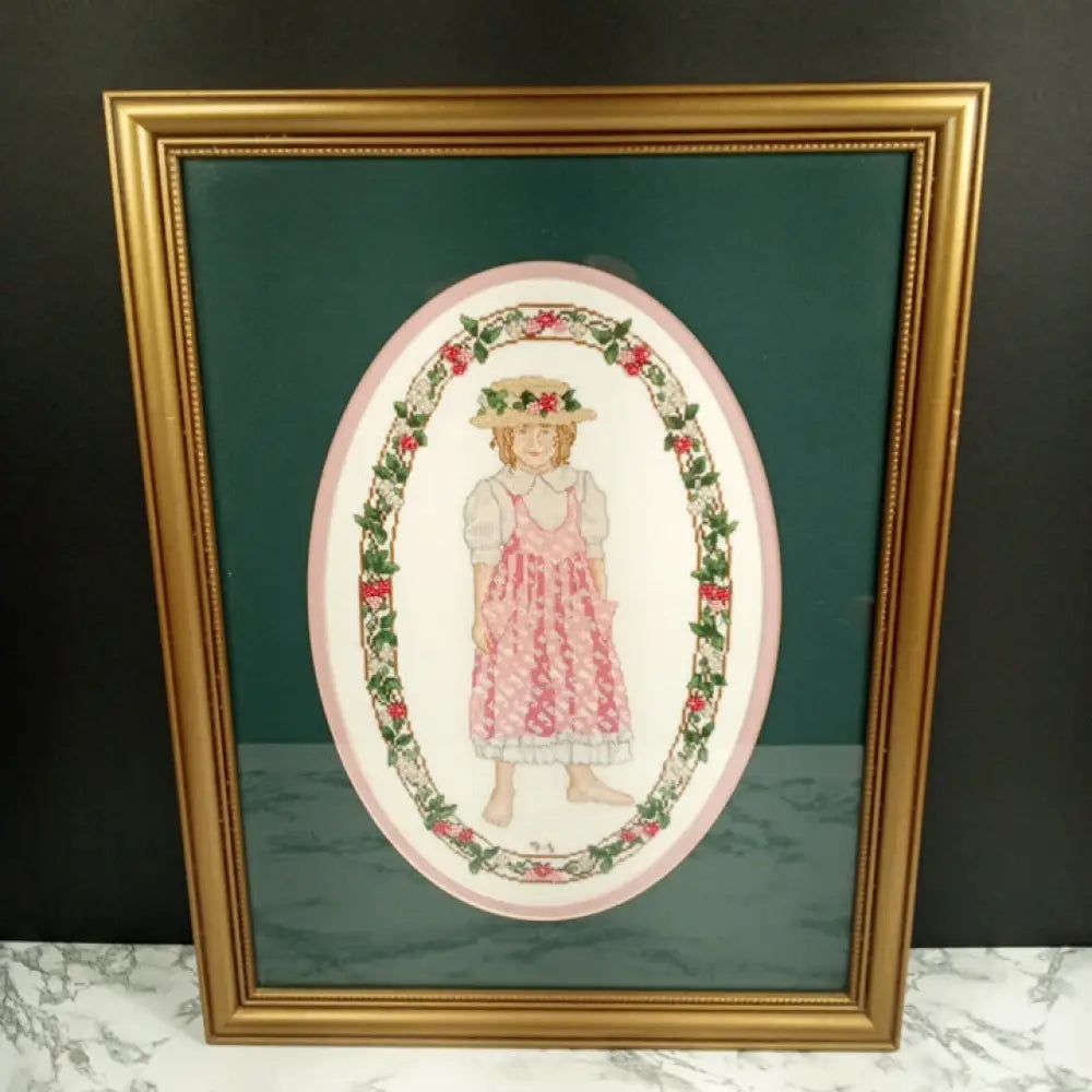 Framed Needlepoint Bead Embelished Vintage Decor