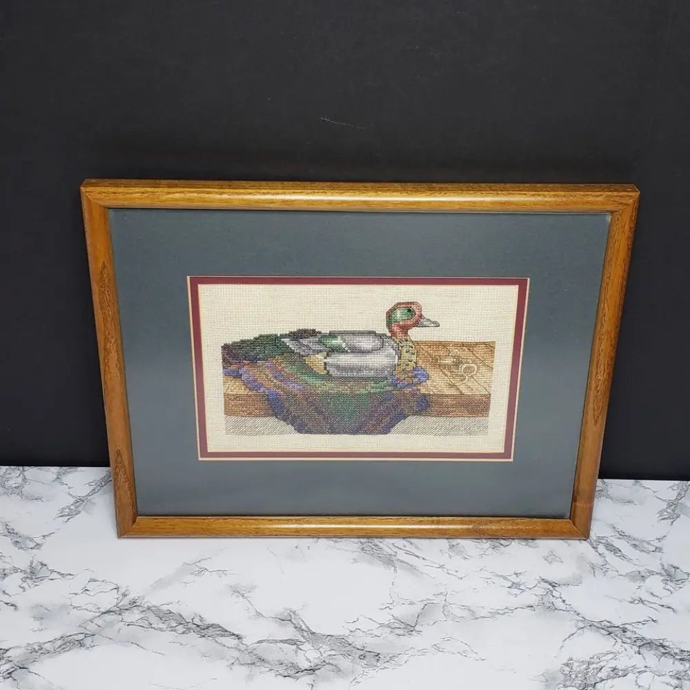 Handmade Framed Duck Decoy Needlepoint Vintage - Decor