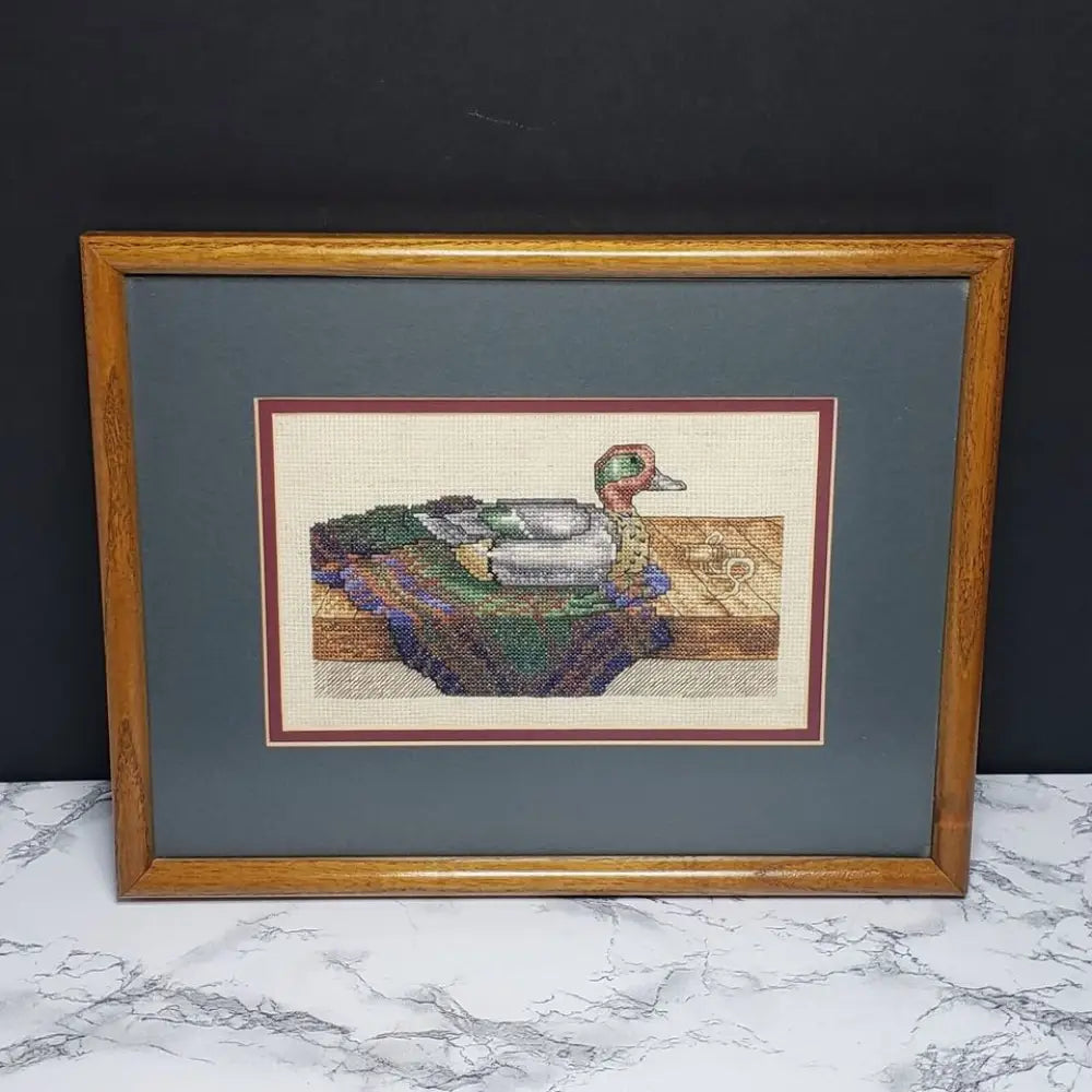 Handmade Framed Duck Decoy Needlepoint Vintage - Decor