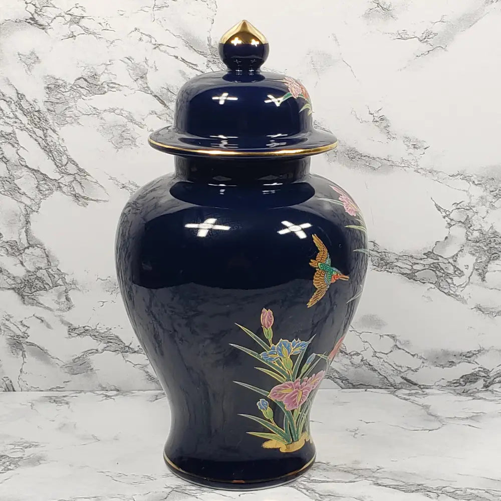 Ginger Jar Cobalt Blue Gold Gilded Porcelain Japan Vintage Vases