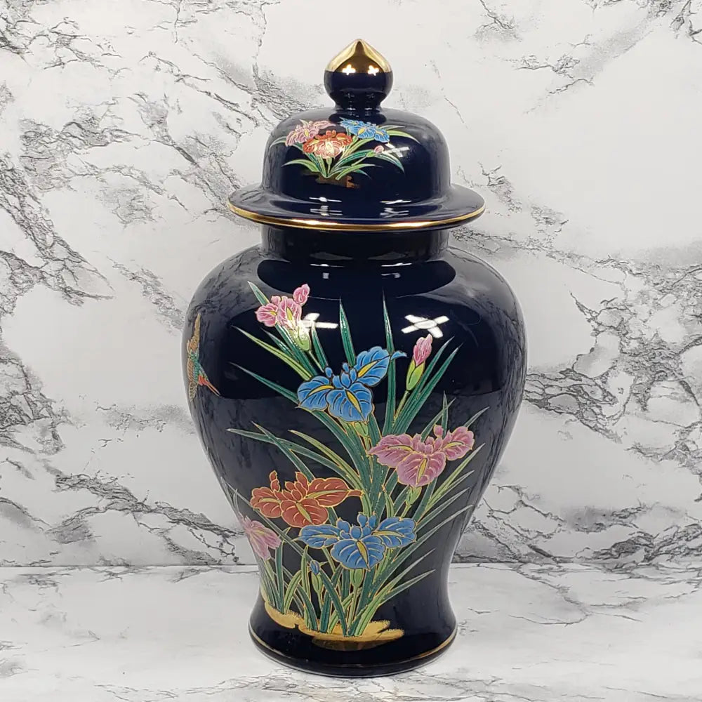 Ginger Jar Cobalt Blue Gold Gilded Porcelain Japan Vintage Vases