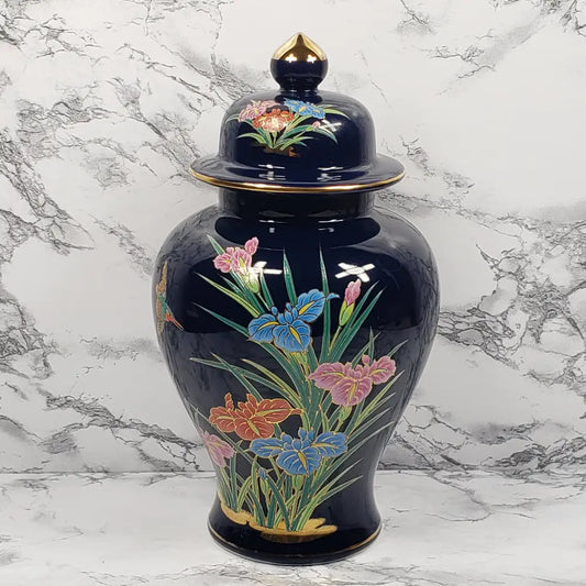 Ginger Jar Cobalt Blue Gold Gilded Porcelain Japan Vintage Vases