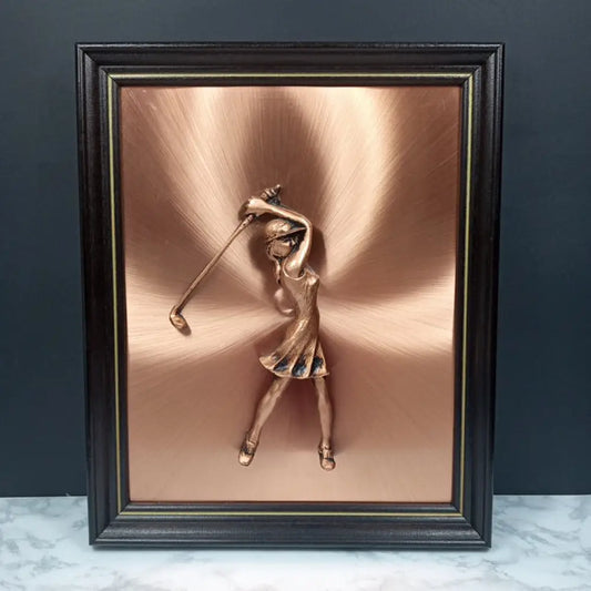 Female Golfer Copper Wall Art ( Vintage ) Decor