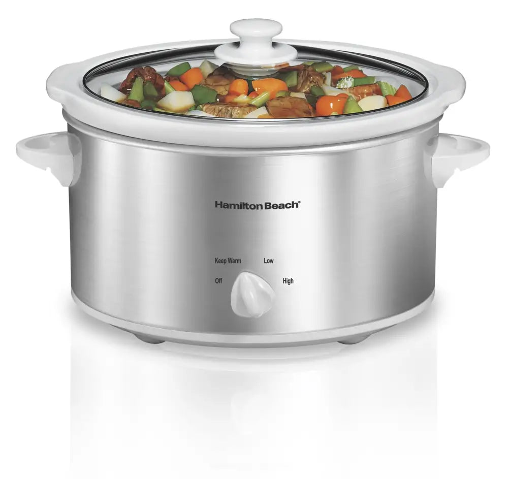 Hamilton Beach 4-Quart Slow Cooker With 3 Cooking Settings Dishwasher-Safe Stoneware Crock & Glass