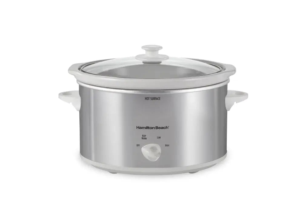 Hamilton Beach 4-Quart Slow Cooker With 3 Cooking Settings Dishwasher-Safe Stoneware Crock & Glass