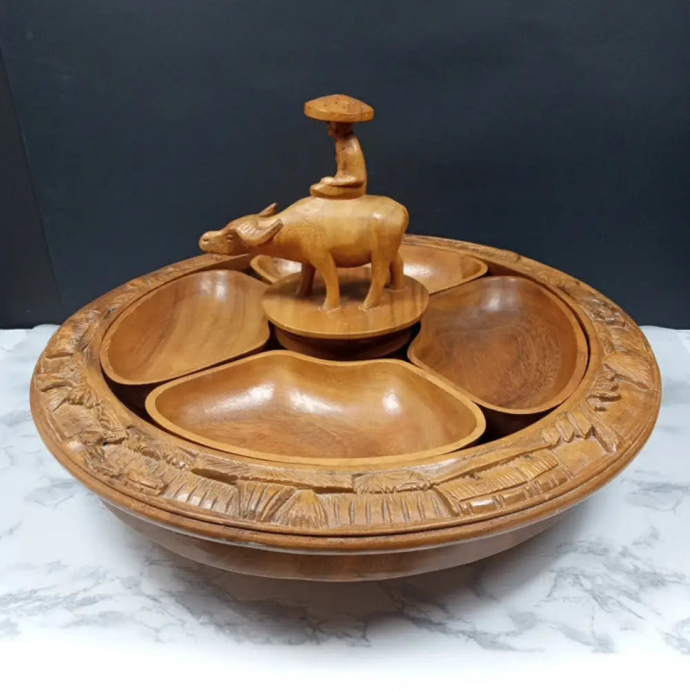 Hand Carved Lazy Susan Serving Tray ( Vintage ) Decor