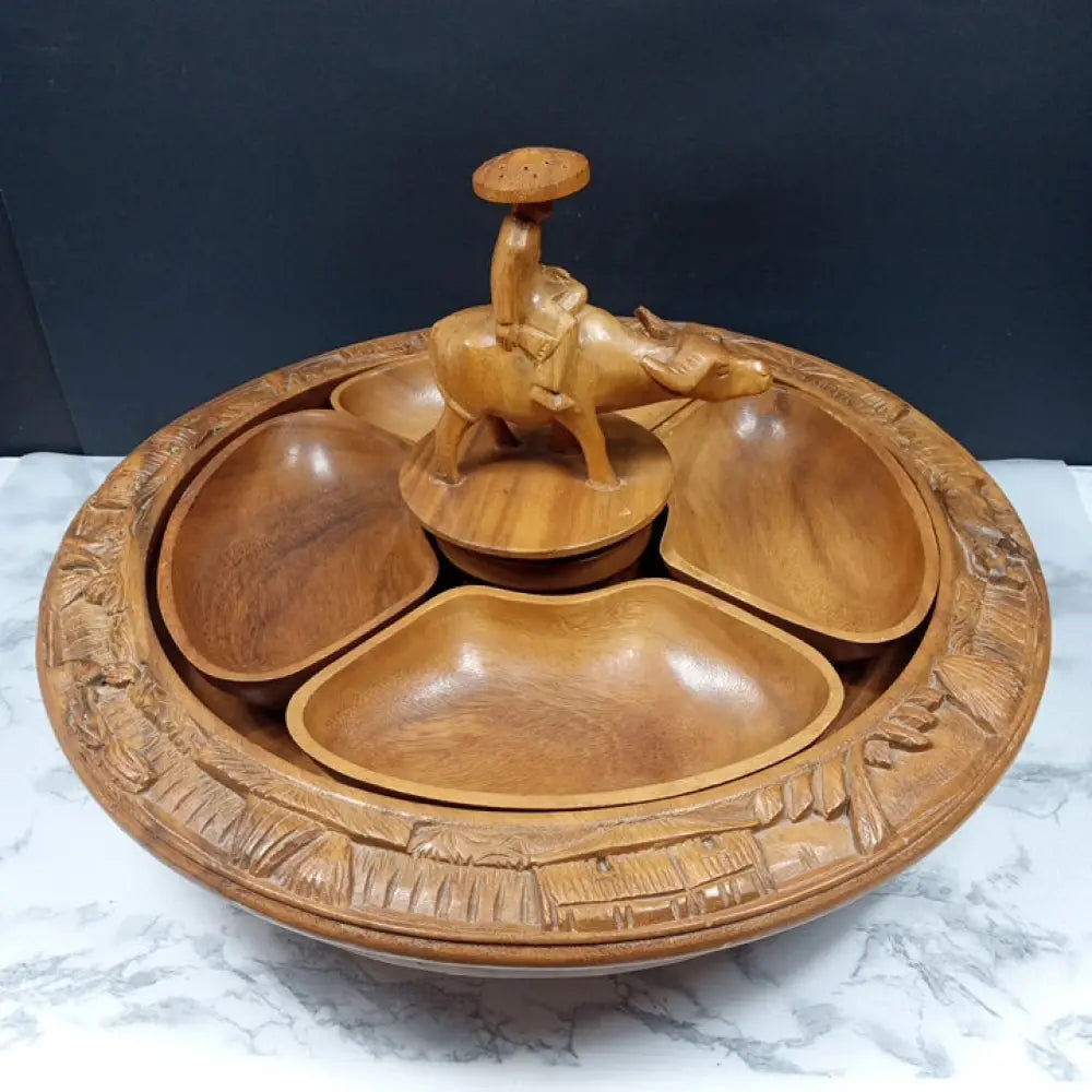 Hand Carved Lazy Susan Serving Tray ( Vintage ) Decor