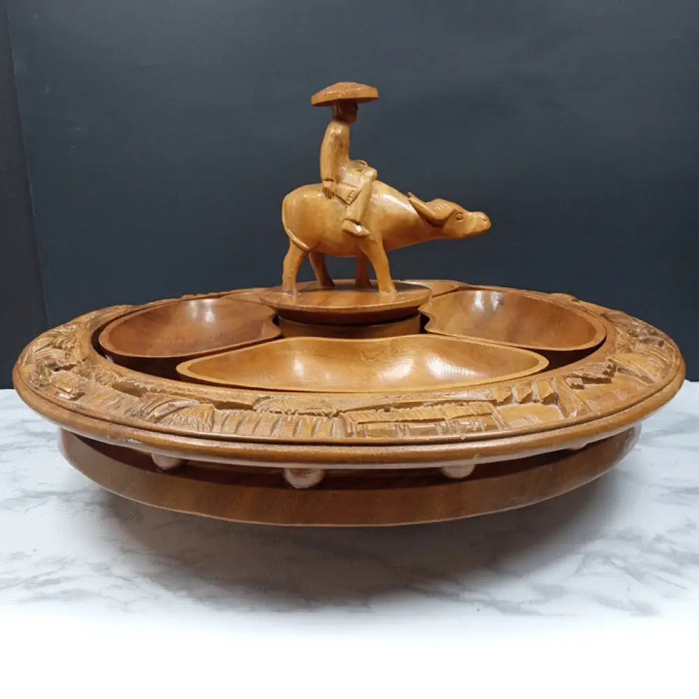 Hand Carved Lazy Susan Serving Tray ( Vintage ) Decor