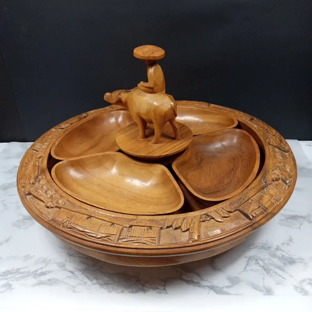 Hand Carved Lazy Susan Serving Tray ( Vintage ) Decor