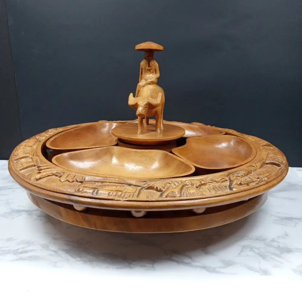 Hand Carved Lazy Susan Serving Tray ( Vintage ) Decor