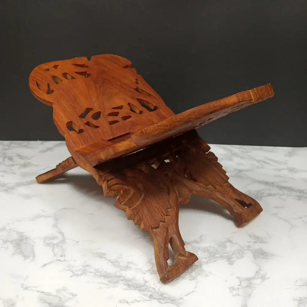 Hand Carved Sheesham Wood Lion Motif Book Stand ( Vintage ) Decor