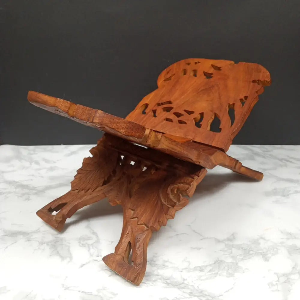 Hand Carved Sheesham Wood Lion Motif Book Stand ( Vintage ) Decor