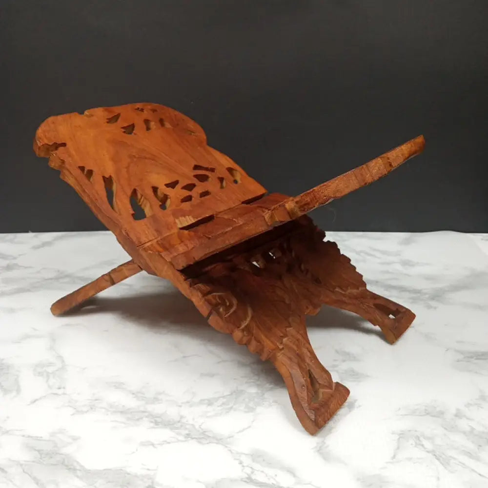 Hand Carved Sheesham Wood Lion Motif Book Stand ( Vintage ) Decor