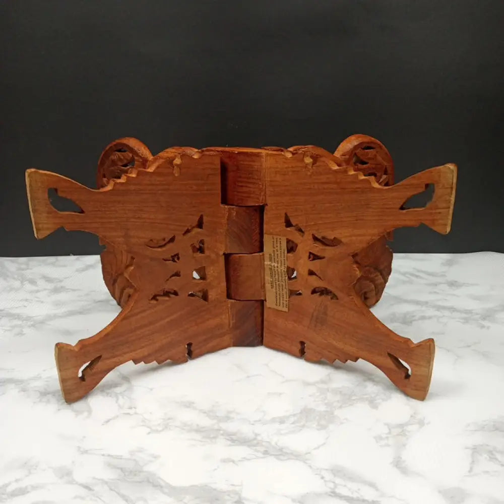 Hand Carved Sheesham Wood Lion Motif Book Stand ( Vintage ) Decor