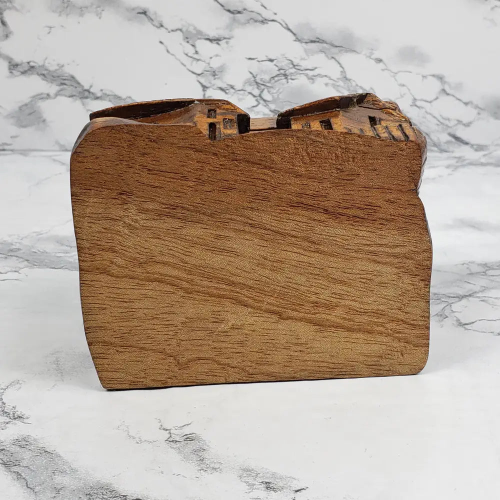 Hand Carved Wood Village Trinket Box Vintage Home & Garden