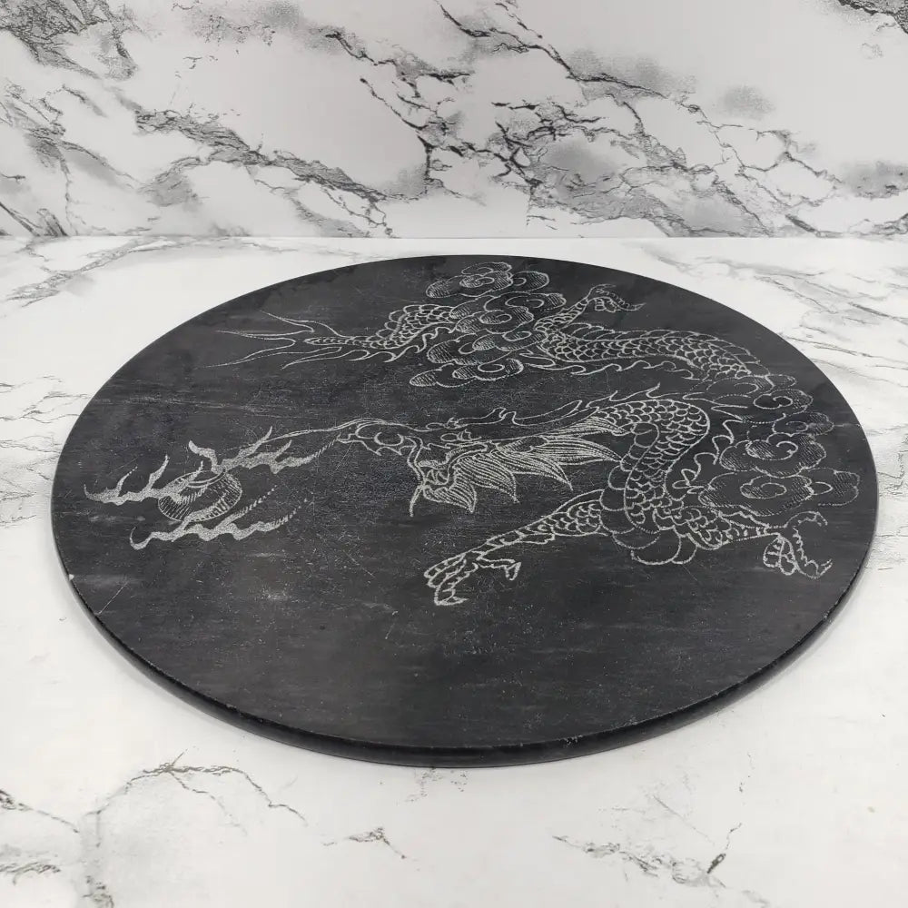 Hand Engraved Stone Dragon Plant Trivet Vintage Decor