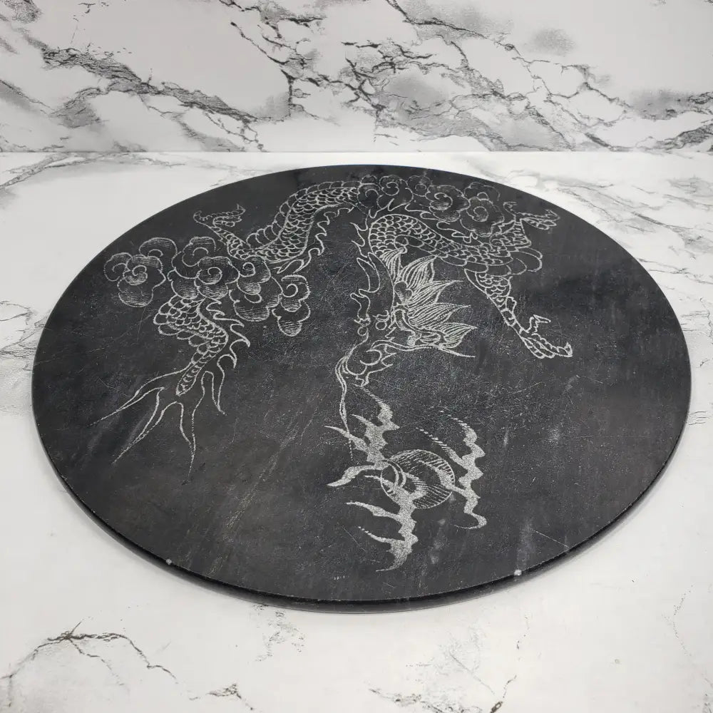 Hand Engraved Stone Dragon Plant Trivet Vintage Decor