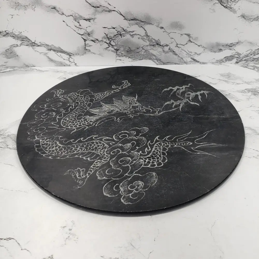 Hand Engraved Stone Dragon Plant Trivet Vintage Decor