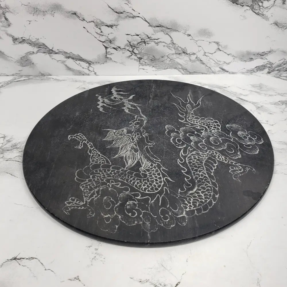 Hand Engraved Stone Dragon Plant Trivet Vintage Decor