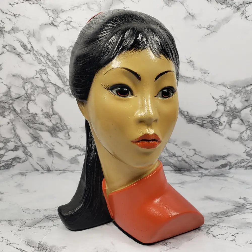 Hand Painted Asian Woman Statue Brower Vintage Home & Garden