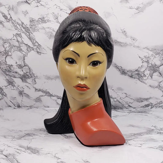Hand Painted Asian Woman Statue Brower Vintage Home & Garden
