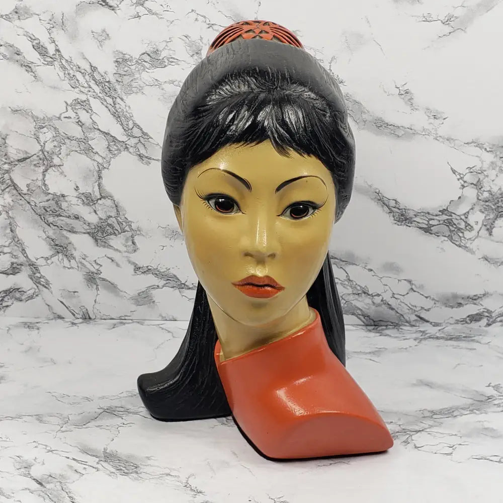 Hand Painted Asian Woman Statue Brower Vintage Home & Garden