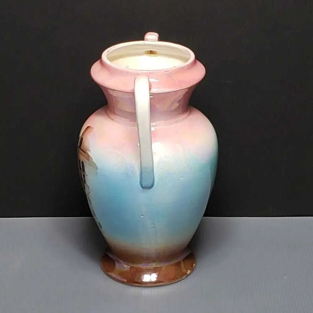 Hand Painted Pearlescent Double Handled Art Deco Urn Vase