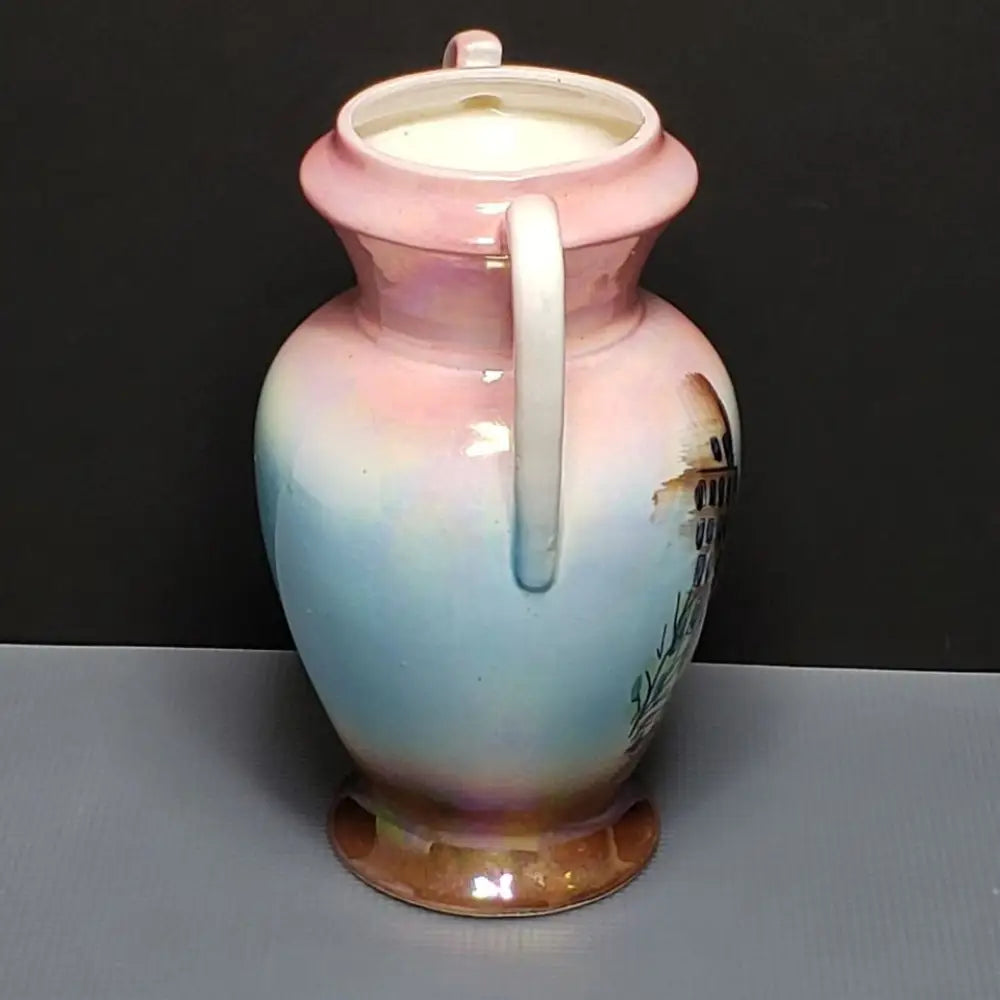 Hand Painted Pearlescent Double Handled Art Deco Urn Vase