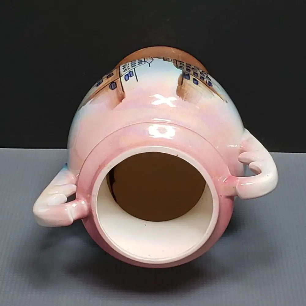 Hand Painted Pearlescent Double Handled Art Deco Urn Vase