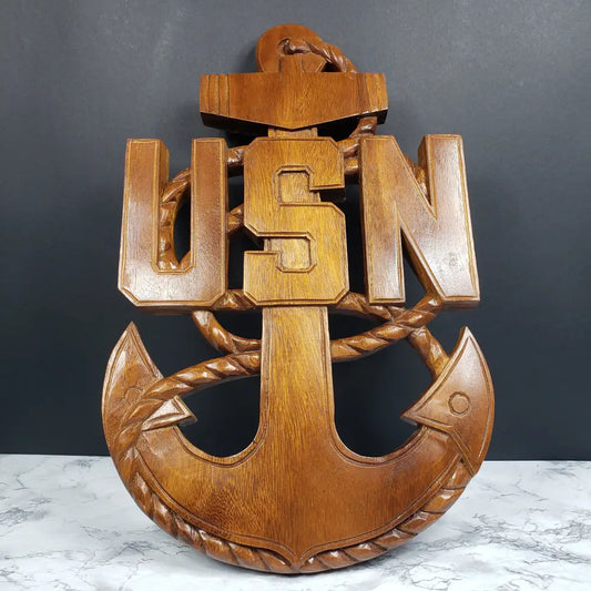 Handcarved Wood Us Navy Chief Wall Decor Vintage Collectibles