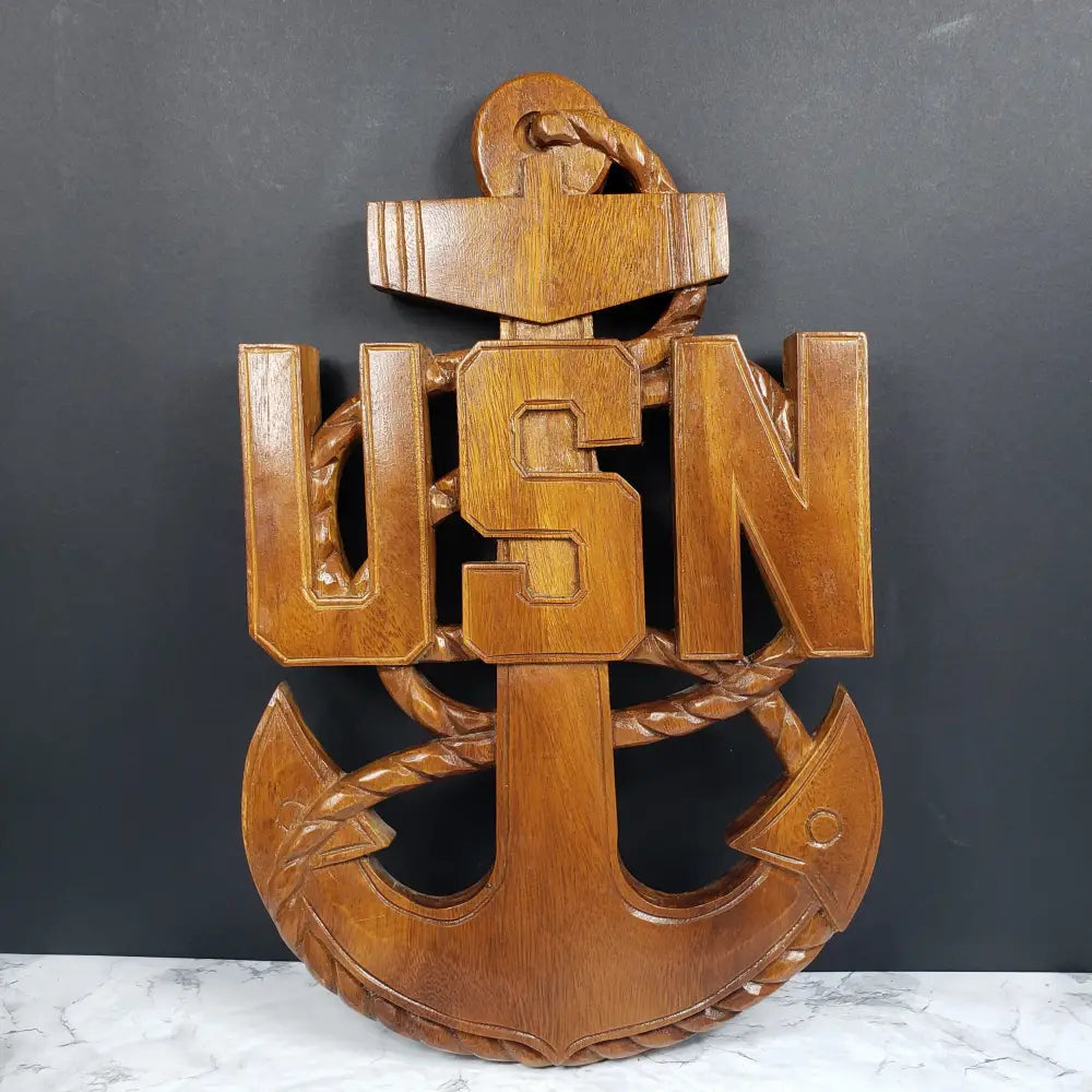 Handcarved Wood Us Navy Chief Wall Decor Vintage Collectibles