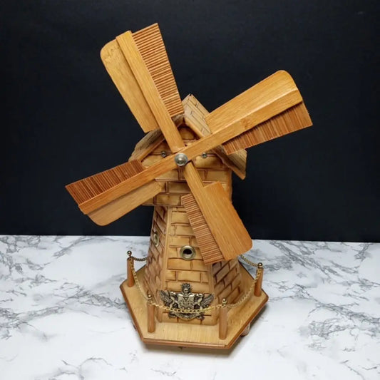 Handmade Bamboo Windmill Music Box Coin Bank ( Vintage ) Decor