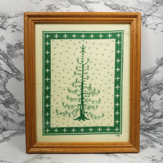 Handmade Christmas Tree Needlepoint Vintage Decor