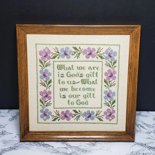 Handmade Framed Cross Stitch Religious Quote (Vintage) Decor