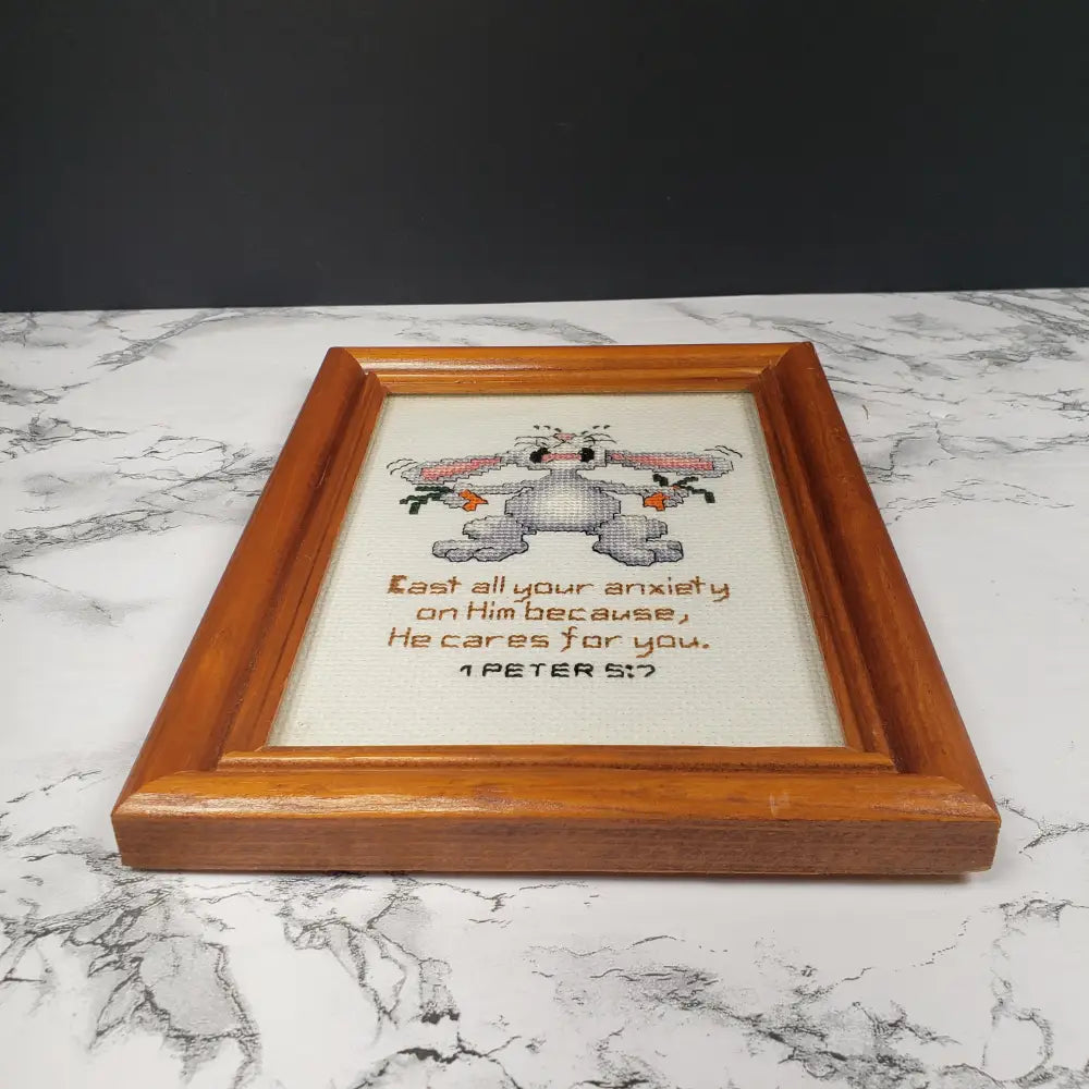 Handmade Framed Religious Needlepoint Vintage Decor