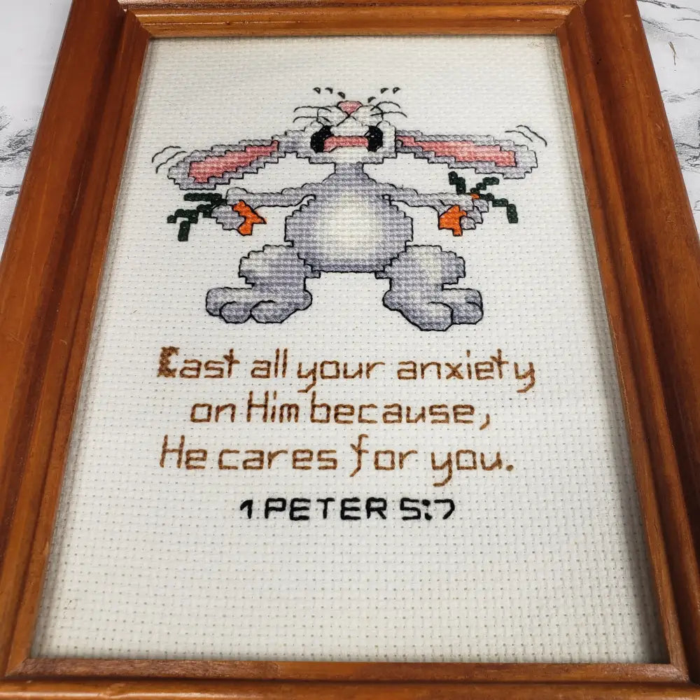 Handmade Framed Religious Needlepoint Vintage Decor