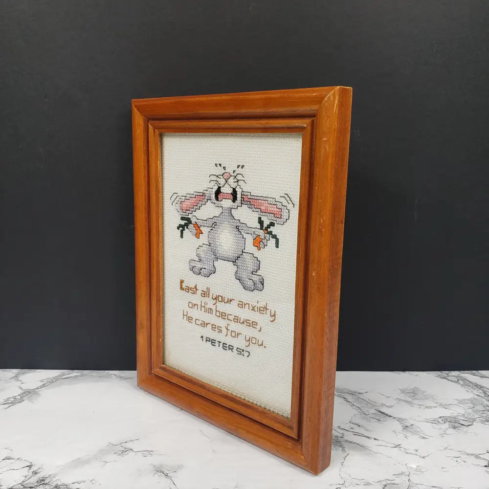 Handmade Framed Religious Needlepoint Vintage Decor