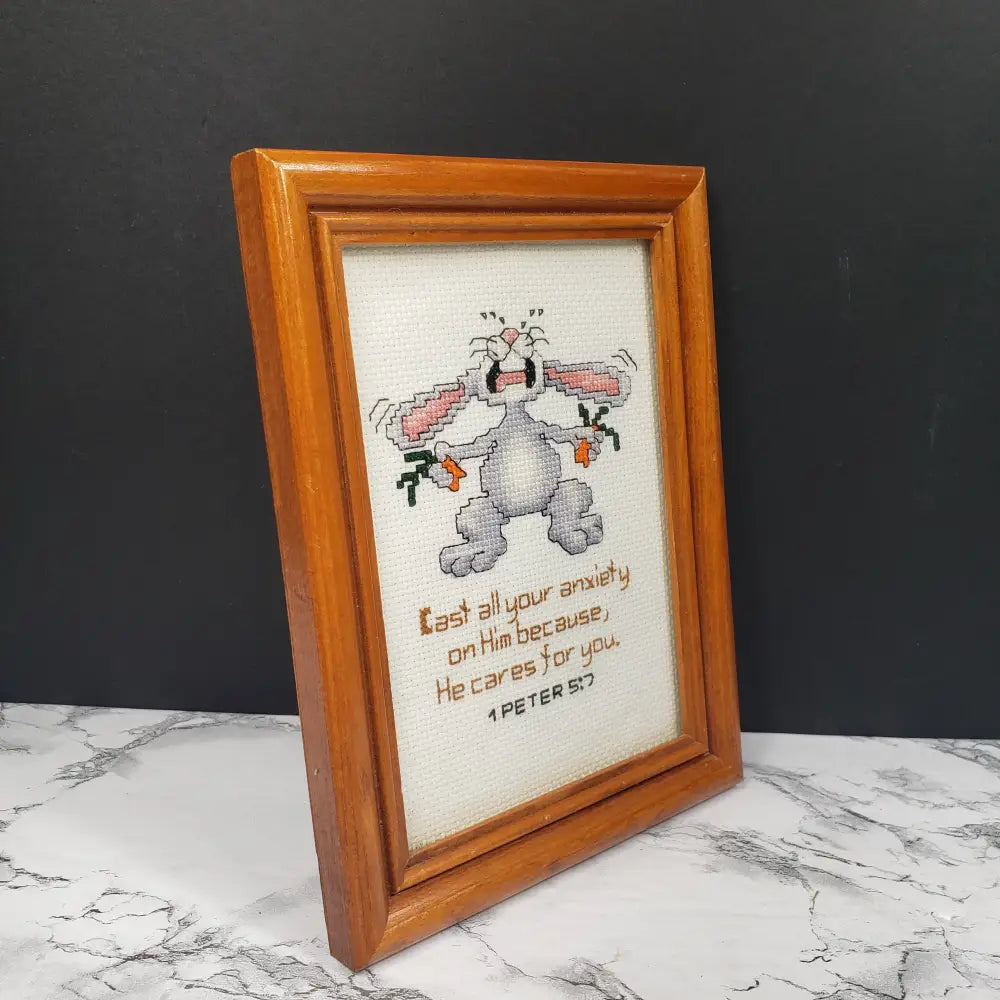 Handmade Framed Religious Needlepoint Vintage Decor