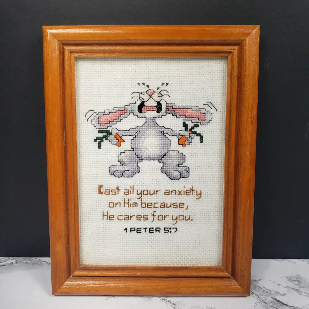 Handmade Framed Religious Needlepoint Vintage Decor