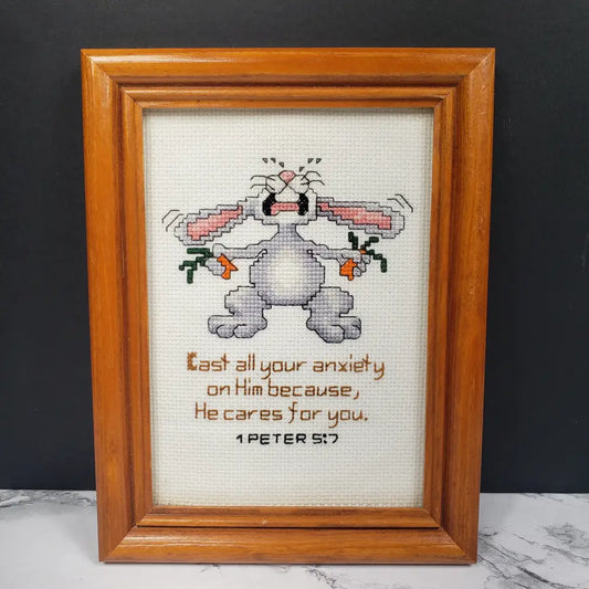 Handmade Framed Religious Needlepoint Vintage Decor