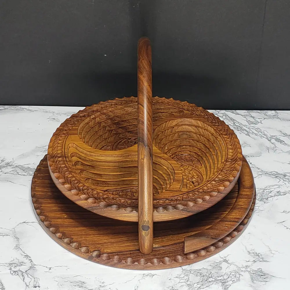 Handmade German Black Forest Solid Wood Collapsable Basket Three Compartment (Vintage) Decor